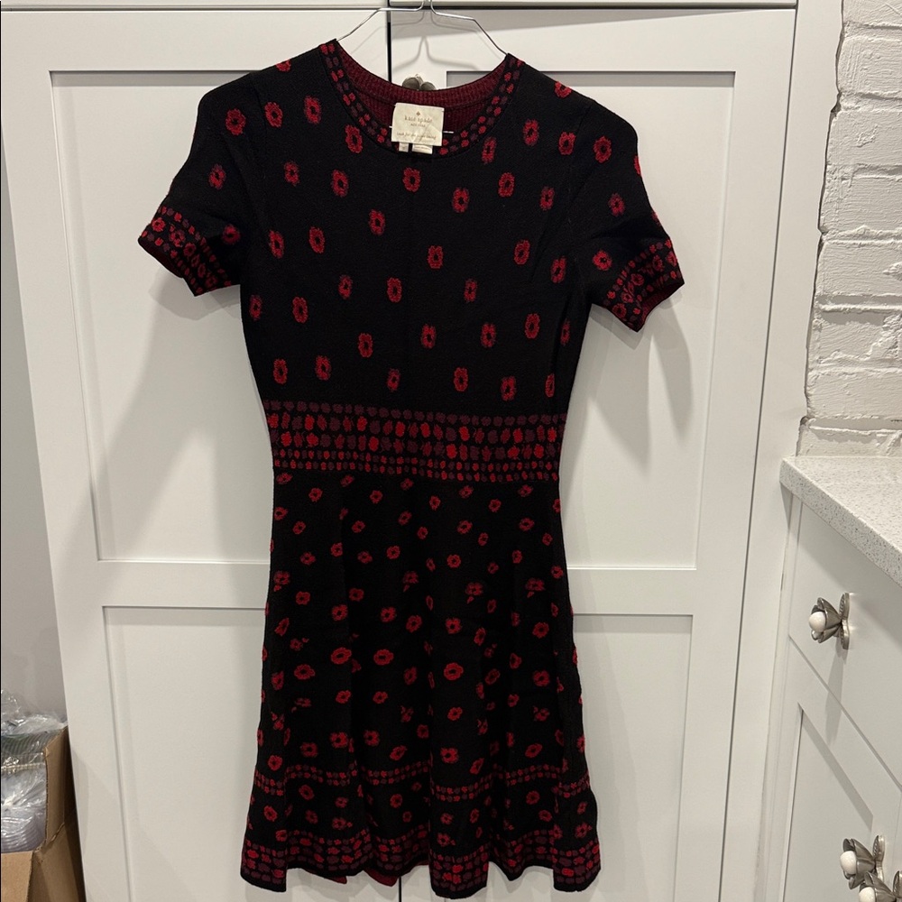 Kate Spade Black and Red Floral Knit Dress